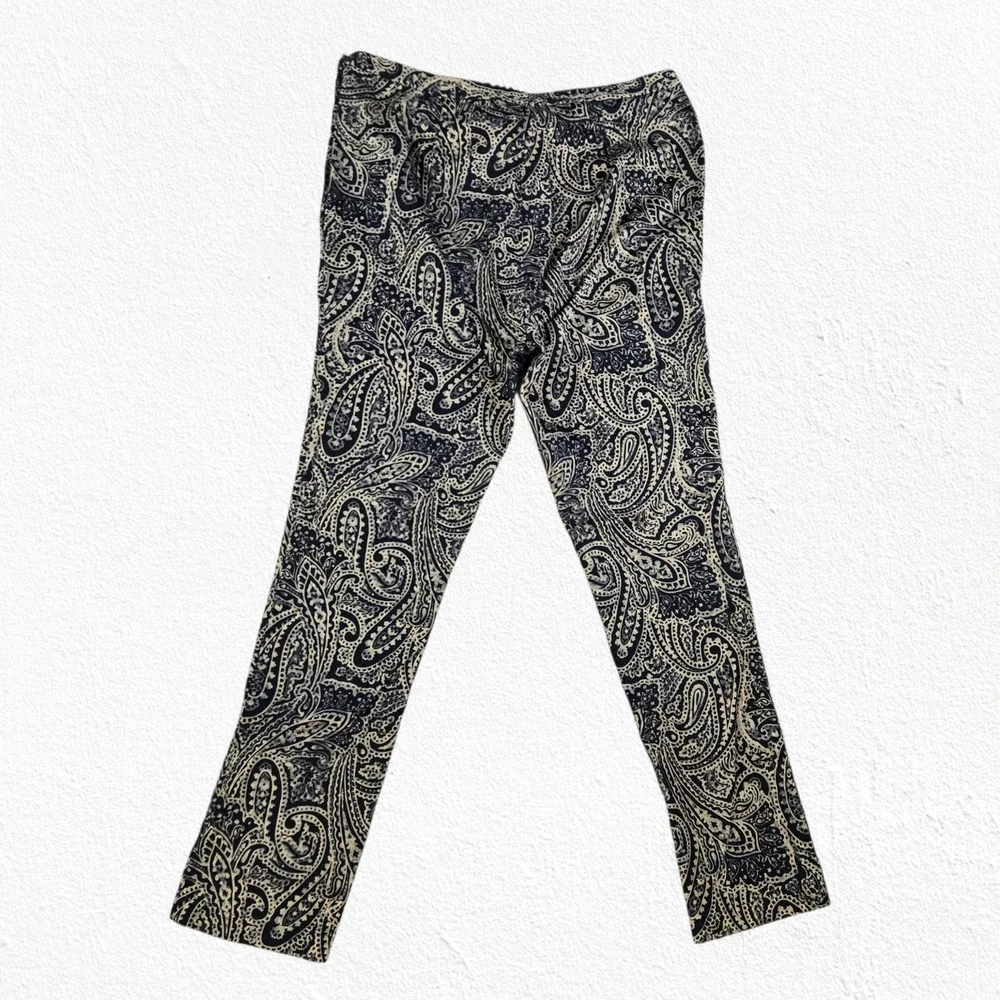 Y2K Lauren Ralph Lauren Black Beige Paisley Pants Size 12 Y2K Boho Trousers